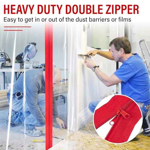 12 Pack Heavy Duty Zipper Door with Plastic Sheeting Cutter,7ft x 3in Double-Sided Self-Adhesive Zipper Door for Dust Barriers,Greenhouses,Construction Sites