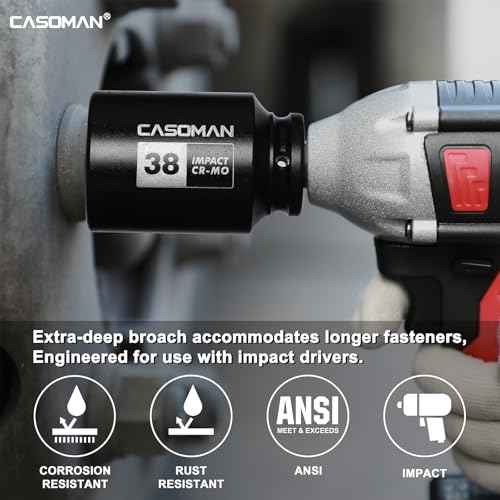 CASOMAN 1/2¡± Drive Deep Big Impact Socket Set, 13-Piece Large Spindle Axle Nut Impact Wrench Socket Set, 6 Point, CR-MO, Metric, 17mm - 41mm