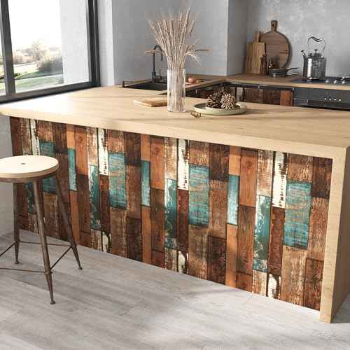 VEELIKE Aged Weathered Shiplap Peel and Stick Wallpaper Blue Wood Contact Paper for Cabinets Countertops Walls Waterproof Self Adhesive Rustic Wood Wallpaper for Farmhouse Kitchen Bedroom 17.7''x118''