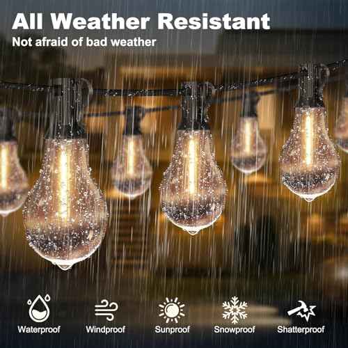 75FT Outdoor String Lights Waterproof with 50+4 Bulbs (1.5FT Bulbs Spacing), Remote & Dimmer, Commercial Patio String Lights with 3 Mode Light & Timing, 100PC Mounting Ties for Outside