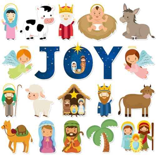 20 PCS Christmas Window Decor Nativity Thick Gel Clings Religious Christian Decoration Jesus Birth Window Clings Decals for Kids Toddlers Home Airplane Xmas Yuletide Party Classroom Nursery