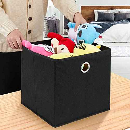 i BKGOO Foldable Storage Cube Drawer Bins Collapsible Fabric Storage Boxes with Round Metal Grommets for Organizing Shelf Nursery Home Closet 4Pack&6Pack 11x11x11 inch (6 Pack Black, 11x11x11 inch)