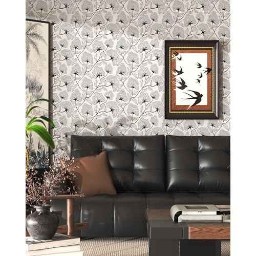 Peel and Stick Wallpaper Boho Contact Paper 17.3¡±x78.8¡± Black and Beige Modern Wallpaper Self Adhesive Removable Floral Wall Paper for Bathroom Art Decoration Wallpapers Bedroom Kitchen Vinyl