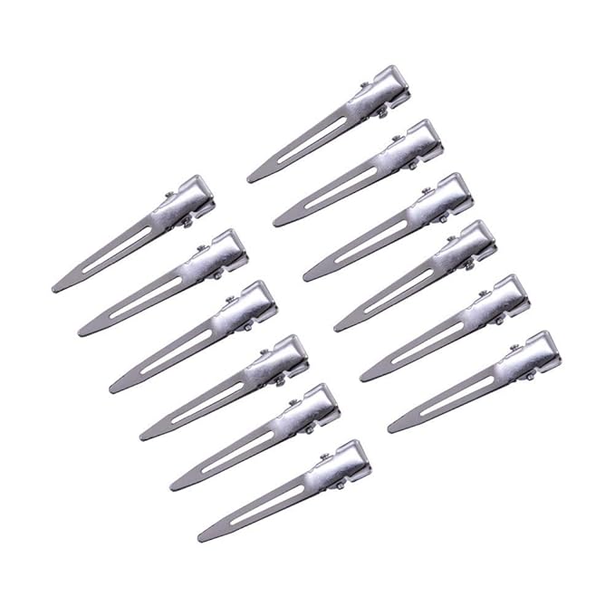 50 Pcs 1.77 Inches Single Prong Curl Clips Duck Billed Clips Silver Hair Clips Metal Alligator Hair Pins for Hair Extensions