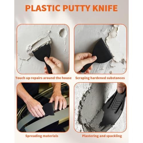 18 PCS Plastic Putty Knife, Includes 12 Plastic Putty Filler Knife and 6 Scrapers Tool, Flexible Putty-Scraper for Spackling, Repairing Drywall, Removing Wallpaper, Applying Mud or Plaster