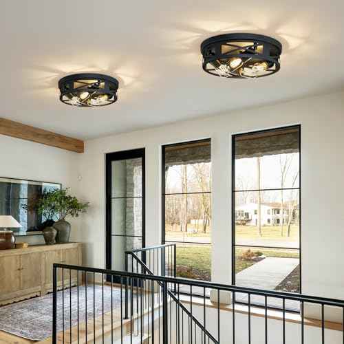 ZHU YAN Flush Mount 4-Light Ceiling Light Fixture for Hallway, Kitchen, Entryway - Black, E26 Base (2 Pack)