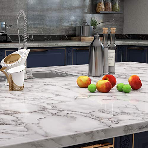 LACHEERY Grey White Marble Contact Paper Decorative Cabinet Contact Paper Waterproof Kitchen Countertop Peel and Stick Wallpaper for Backsplash Drawer Liners Self Adhesive Wall Paper Roll 15.8"x80"