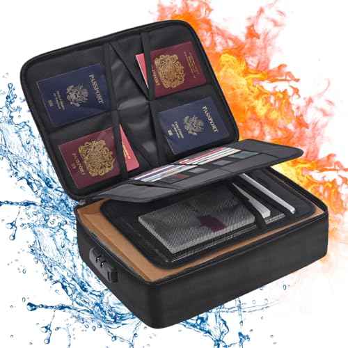 ruboka Fireproof Document Bag,Fireproof 3-Layer Box with Lock,Document Safe Portable Travel Home Bag for Laptop,Files,Certificates,Gifts for Him,Black