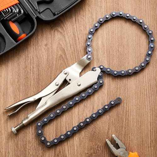 Honoson 2 Pcs 9 Inch Locking Chain Clamp with 35.8 Inch Long Chain Carbon Steel Locking Chain Plier Industrial Pipe Vise Chain Wrench 10.2 Inch Diameter for Pipe Fitting ?Plumbing Woodworking Welding