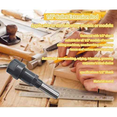 1/2 inches Shank Router Bit Collet Extension with 2-1/4 inches Additional Travel, Adapter for 1/2-inch Shank Bits Extends The Router Bit an Additional 2-1/4 inches