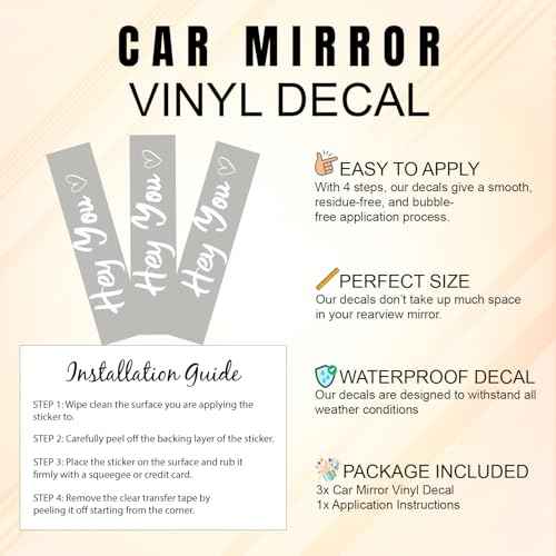 (3 Pcs) Hey You Mirror Sticker Cute Romantic Vinyl Decal with Heart for Car Rear View Mirror Window Laptop Motorcycle Aesthetic Love Quote Waterproof Sticker 4 Inches