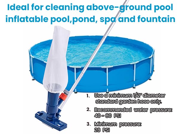 Upgraded Swimming Pool Spa Jet Vacuum Cleaner with Brush & 56" Pole,for Above Ground/Inflatable Pool,Hot Tub,Pond, Spa, Lake and Fountain