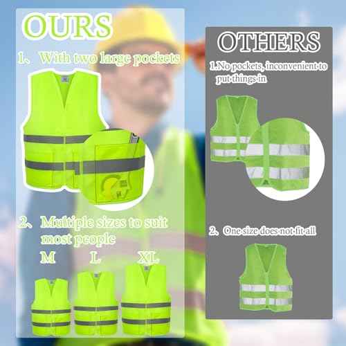 12 Pack Safety Vests with Pockets- Reflective High Visibility,Hi Vis Mesh Vest for Men/Women,Work,Construction,Walking