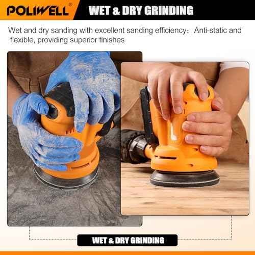 POLIWELL 5 Inch Sanding Discs Hook and Loop 8 Hole Heavy Duty Silicon Carbide Sandpaper 320 400 600 800 1000 1500 2000 3000 4000 5000 7000 10000 with Interface Pad for Random Orbital Sander,120 Pack