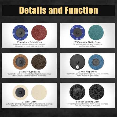 ZEHIQ 110Pcs 2 inch Die Grinder Sanding Disc Accessories Set, Surface Conditioning Grinding Disc Attachments,Quick Change Disc with 1/4 inch Holder, Die Grinder Accessories for Rust Paint Removal