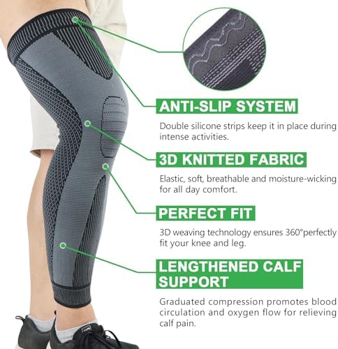 beister Full Leg Sleeve, Knee Braces for Knee Pain Women & Men, Knee Compression Sleeves, Knee Support for Meniscus Tear, ACL, Arthritis, Joint Pain Relief,Sport (Pair)