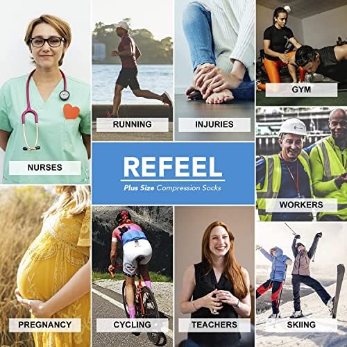 Refeel 3 Packs Plus Size Compression Socks Wide Calf For Women & Men - Large Size Knee High Support Stockings For Medical…
