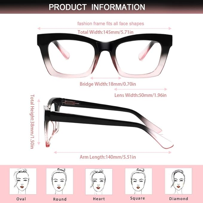 6 Pack Reading Glasses for Women Blue Light Blocking Computer Square Readers with Spring Hinge (Mix Color, 1.50, x)