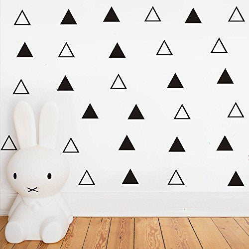64PCS Vinyl Triangle Wall Decals, Removable Geometric Stickers for Kids Bedroom, Nursery or Living Room, Solid Hollow Tribal Pattern Easy Peel and Stick Decor AM162 (Black)
