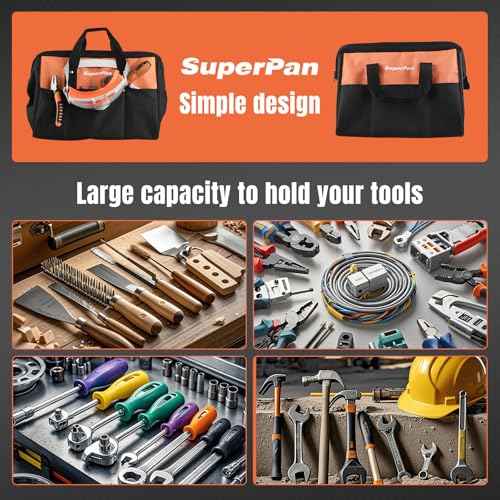 15-Inch Heavy Duty Tool Bag, Portable Empty Tool Box Organizer Storage, Toolbox Organization, Soft Handle Carrying Toolbag with Large Zipper, 40lb (Orange)