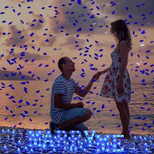 Hortsun Marry Me Light up Letters Proposal Decorations Will You Marry Me Sign Rose Petals 24 LED Candles Romantic Night Light for Proposal Engagement Wedding Outdoor(Blue)