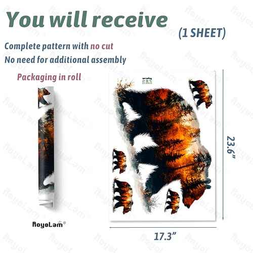 Bear Forest Silhouette Wall Decals Removable Autumn Nature Vinyl Stickers for Nursery Living Room and Bathroom Woodland Decor Peel and Stick Wall Art