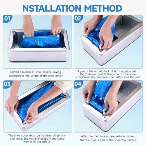 Shoe Covers Dispenser with 200pcs Shoe Cover Disposable Non Slip,Automatic Shoe Covers Dispenser with 200 PCS Disposable Shoe Covers for Home, Office, Supermarket, Factory, Lab (Silver)