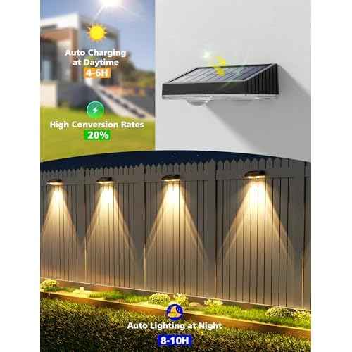 APONUO Solar Fence Lights Outdoor Waterproof, Fence Lights Solar Powered, Warm White Solar Light for Fences, Backyard, Patio, Wall, Deck, Yard (12 Pack, Black)