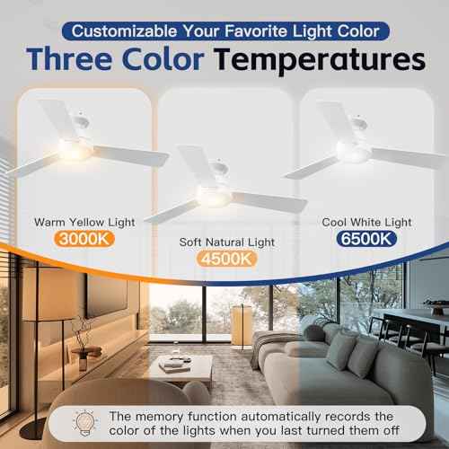 Ceiling Fans with Lights, 42 Inch Ceiling Fan with Light And Remote, 3CCT Flush Moun Low Profile Ceiling Fans, 6 Speed Noiseless LED Ceiling Fan, White Ceilings Fan with Remote for Bedroom Living Room