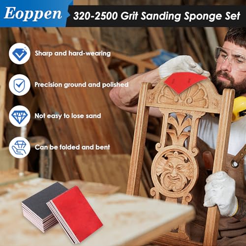 22Pcs 320-2500 Grit Sanding Sponge Set, Ultra Fine Sanding Pads Soft Foam Sanding Block Wet Dry Sandpaper for Wood, Metal, Wall Polish