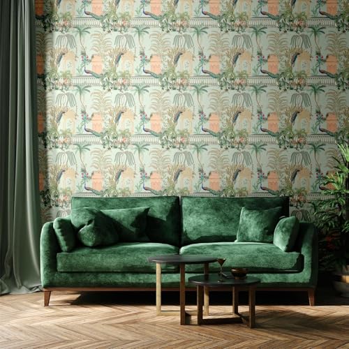 Blooming Wall DPYC17 Castle and Peacocks Standing on The Balcony Peel and Stick Wallpaper Removable Self Adhesive Wall Mural Wall D?cor