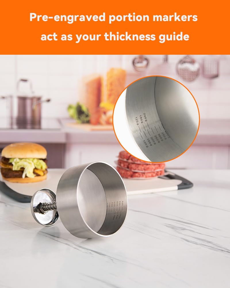 Brigii 304 Stainless Steel Burger Press - 4.5" Hamburger Patty Maker, Heavy Duty Stainless Steel Burger Press for Ground Beef, Burgers (Dishwasher Safe)