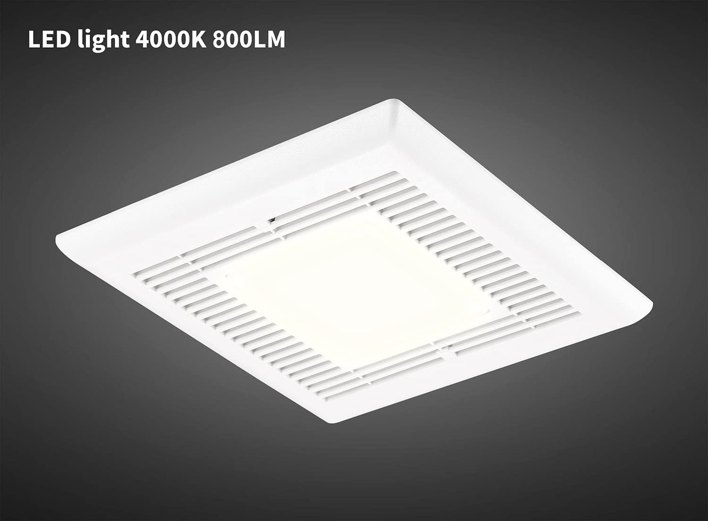 Tech Drive Bathroom Fan with Light 110 CFM, 1.2Sone No Attic access Needed Installation,Very Quiet Bath Ventilation and Exhaust Fan with LED Light 4000K 800LM, 4inch Duct,White Plastic Grille