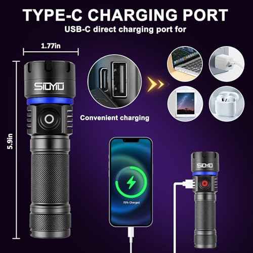365nm UV-Flashlight Blacklight, 60W 6*LED Beads, 5000mAh Rechargeable Black Light, IP65 Waterproof Blacklight Flashlights for Pet Urine Detection, Resin Curing, Rock Hunting, Mineral Detection