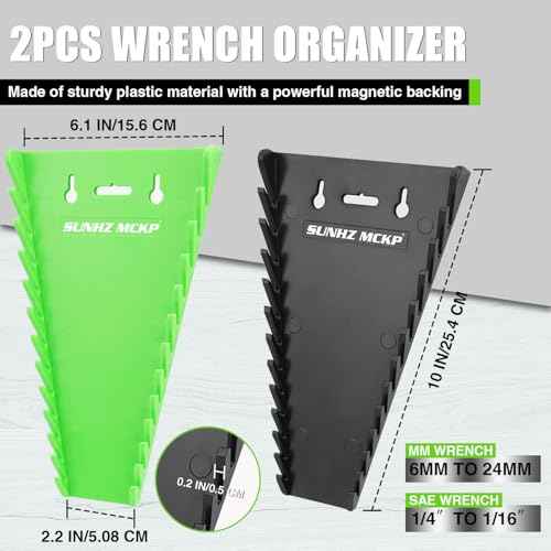 SUNHZMCKP 4 Pack Wrench Organizer for Toolboxes, Magnetic Wrench Rack Tool Trays, Wrench Holder up to 48 wrenches SAE (1/4" - 1/16") and Metric (6 mm - 24 mm)