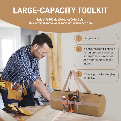 18 in Tool Bag Organizer 2 Pack,Wide Mouth Zipper Tool Storage Bag,Large Capacity Tool Bags for Men,Suitable for Tool storage, camping, DIY projects, Green&Khaki