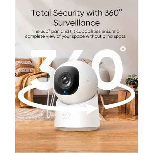 eufy Security Indoor Cam C220, Home Security Camera, 2K Resolution with 360¡Æ Pan and Tilt, Plug-in Security Indoor Camera, Only Supports 2.4GHz Wi-Fi, Human/Motion Al, Night Vision, HB3 Compatible