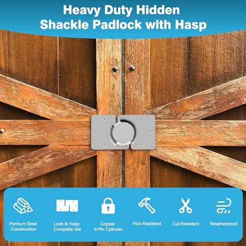 IRONWALLS Hidden Shackle Padlock with Key, 2.87¡±/73mm Steel Heavy Duty Door Lock Keyed Alike with Locking Hasp, 80mm Screws, Fits for Trailers, Trucks, Vehicles, Garage, Shipping Container