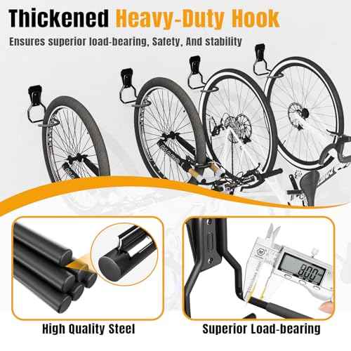 Wall Mount Bike Hooks Bike Hooks for Garage Vertical Bike Hanger for Indoor Use Heavy Duty with 8mm Thick Steel Frame 4PCS Storage System Black
