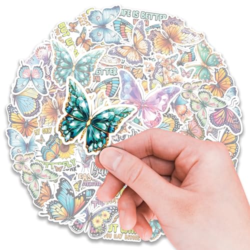 Butterfly Stickers 50 Pieces Vinyl Waterproof Decal for Laptop Water Bottle Phone Car Window Bike Motorcycle Stakeboard Scrapbook Butterflies Sticker Gifts for Kid Teen Adult