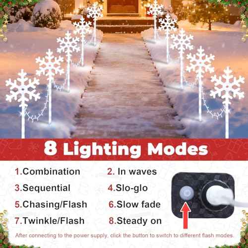 Christmas Snowflake Pathway Lights Outdoor 10 Pack Waterproof Snowflake Light 8 Lighting Modes Xmas Walkway Marker Lights LED Stake Sidewalk Light for Christmas Decorations Outdoor Garden Patio Yard