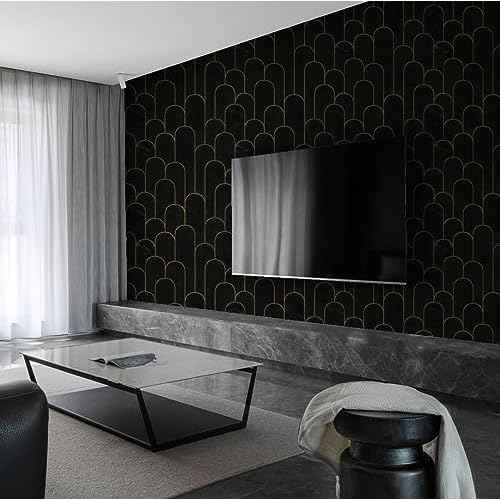 Peel and Stick Wallpaper Black Wallpaper Marble Pattern Removable Black Geometric Contact Paper Waterproof Self-Adhesive Black Wallpaper for Wall Cabinets Countertops Covering Viny Film 118"x17.3"