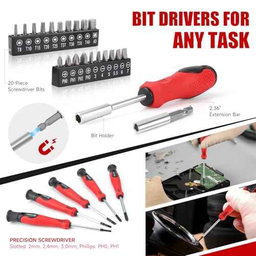 51-Piece Red Tool Set, Home Tool Kit with Toolbox Storage Case Home Repair Tool Kit with Drawer for Women