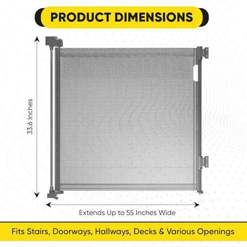 Retractable Baby Gate ? 35" Tall, 55" Wide Mesh Safety Gate for Dogs & Babies, Indoor/Outdoor Use for Stairs, Doorways, Hallways, Deck & Porch ? Easy One-Handed Wall Mount Design