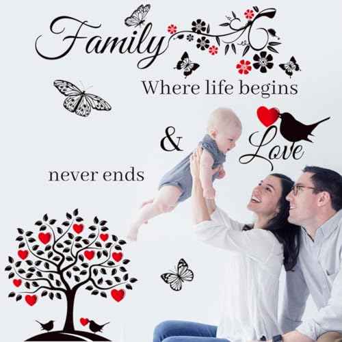 CASADECOR Family Wall Decor Stickers for Living Room - Inspirational Home Decal Background Art, Red