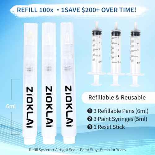 Refillable Touch Up Paint Pen Set 3 Paint Touch Up Pens Fillable Pens with 3 Syringes & 3 Brush Heads (Fine, Round, Flat) for Walls, Wood, Furniture, Cabinets, DIY