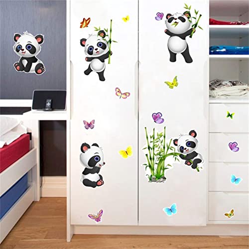 Panda Bamboo & Butterfly Wall Decals,Peel and Stick Removable Animal Wall Stickers for Kids Children Bedroom Nursery Home Decor(11x10in)