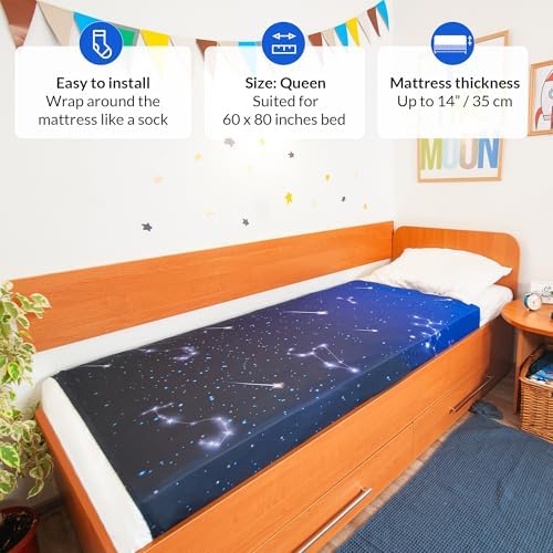 ODOXIA Sensory Compression Blanket | Spandex Bed Sheet for Kids & Adults | Deep Relaxing Feeling | Star Theme | Breathable & Stretchable | Queen