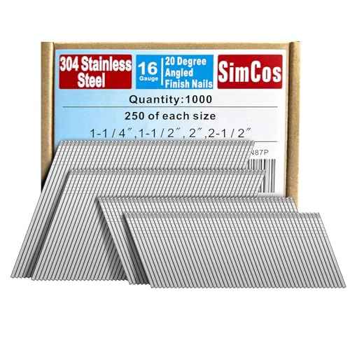 16 Gauge Angled Finish Nails 304 Stainless Steel,(1-1/4", 1-1/2", 2", 2-1/2"), 20-Degree,Assorted Size Project Pack for Pneumatic, Electric Finish Nailer or Nail Gun (Assembly 1000)