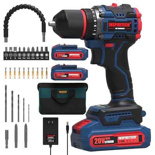 20V Cordless Drill Set, Brushless Power Drill with 2 Batteries and Charger, 3/8-Inch Metal Chuck, 22 Torque Settings, Drill/Driver Bits and Tool Bag Included